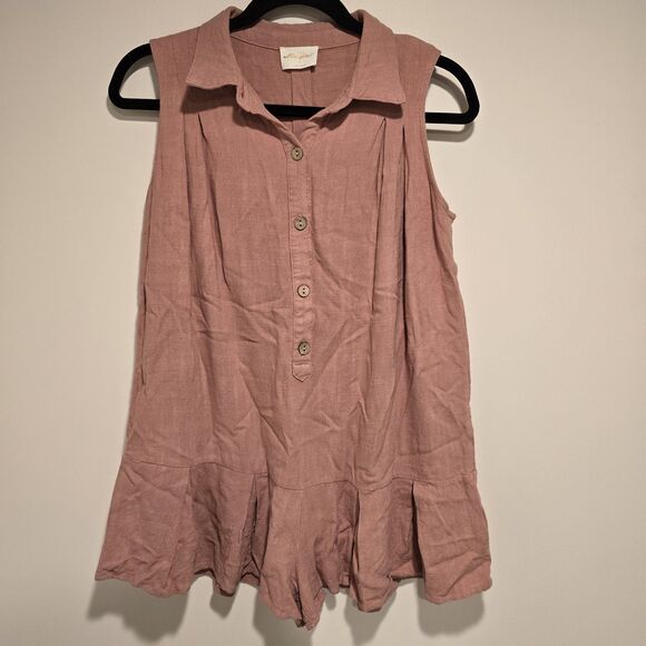 Allie Rose Linen Cotton Blend Boho Beachy Romper Small Mauve Pink Summer Spring - Picture 1 of 11